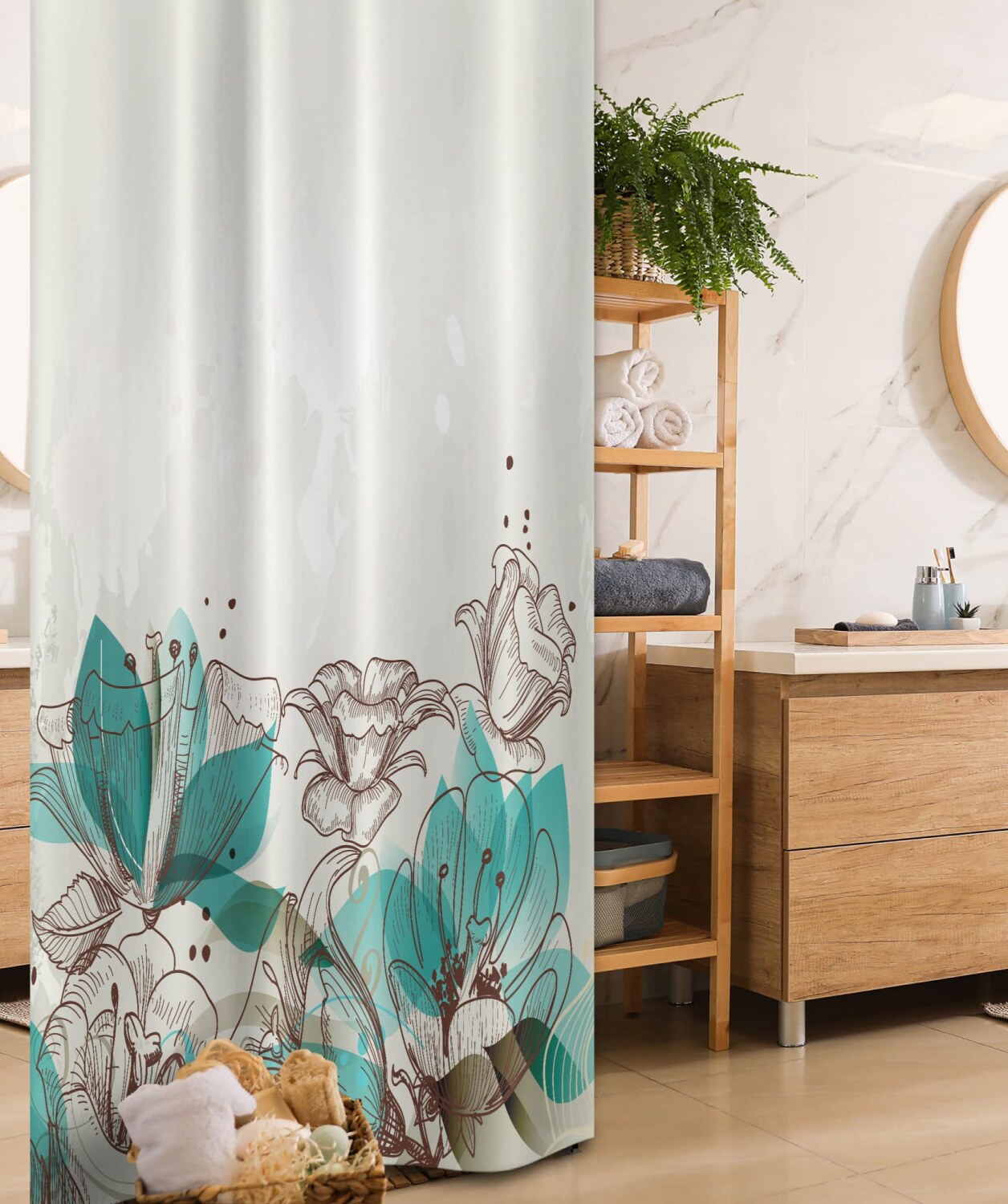 Turquoise Floral Shower Curtain 36x72