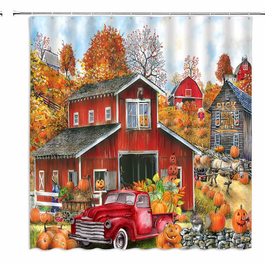 Pumpkin Shower Curtain Red Truck Rustic Fall 70x70