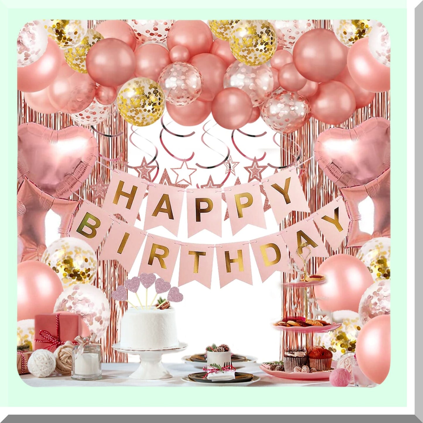 Rose Gold Birthday Decorations Set for Women and Girls