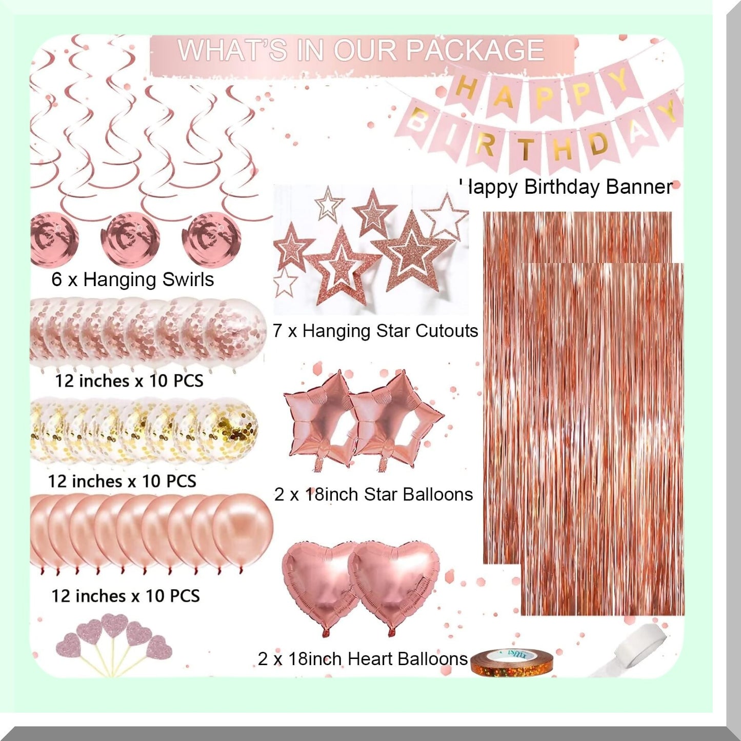 Rose Gold Birthday Decorations Set for Women and Girls
