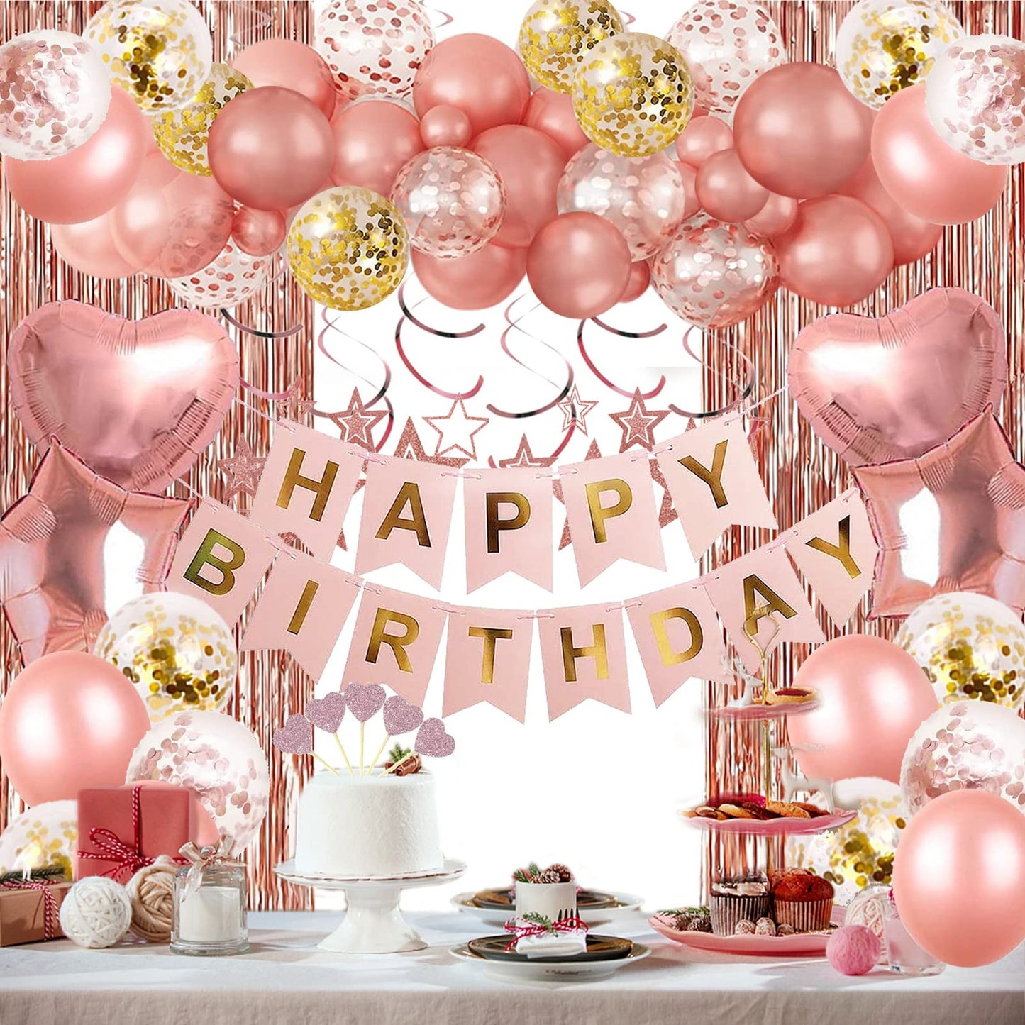 Rose Gold Birthday Decorations Set for Women and Girls