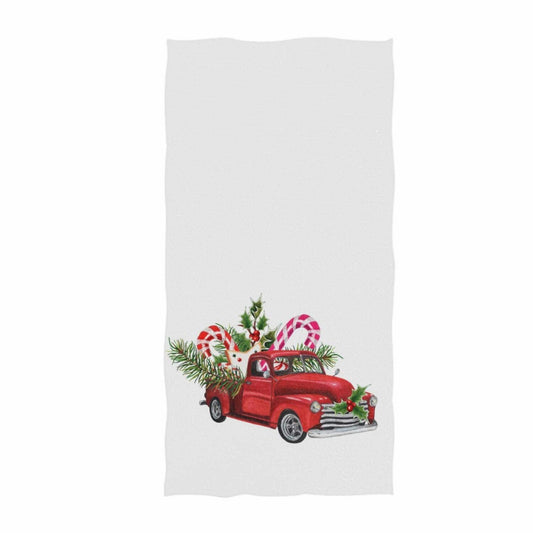 Red Toy Model Truck with Sweets and Spruce Twigs Towels 16"x30" White