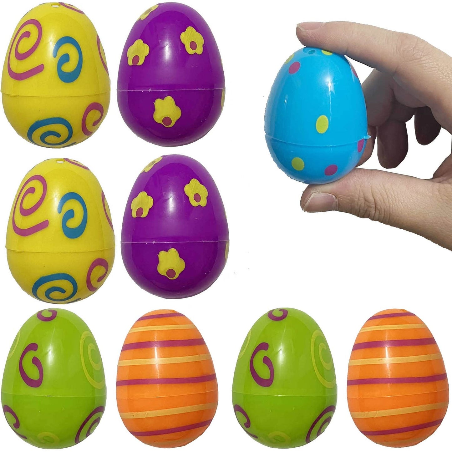 Colorful Egg Hunt Party Pack - 18 Assorted Fillable Plastic Eggs, 2.5 Inch Printed Colors - Fun Easter Activity Supplies for Kids and Adults