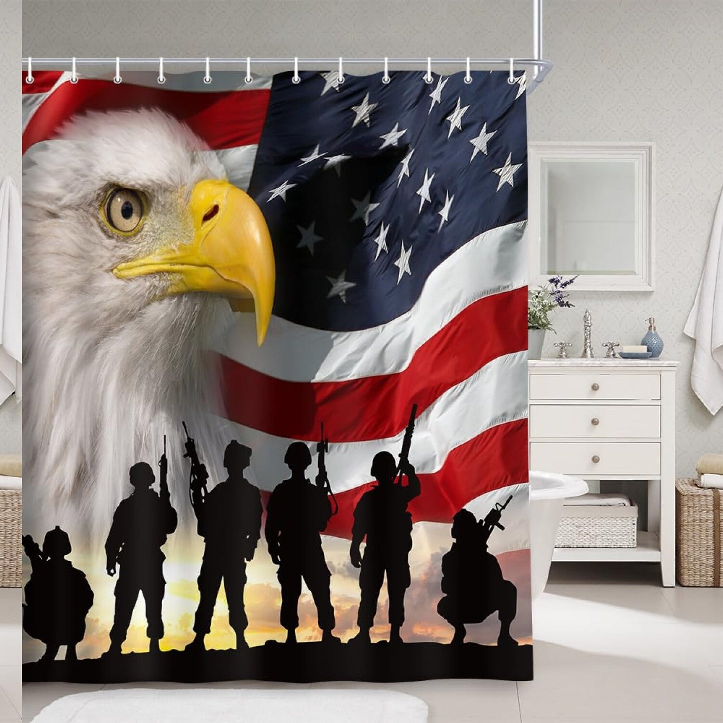United States Flag Shower Curtain 70x70in Waterproof
