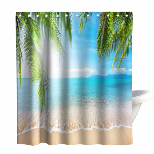 Ocean Beach Tropical Shower Curtain 72x72 Blue Green Brown
