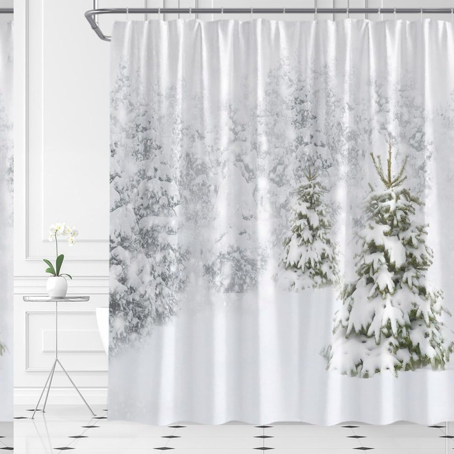 Winter Forest Snowflake Shower Curtain 70x70 inches
