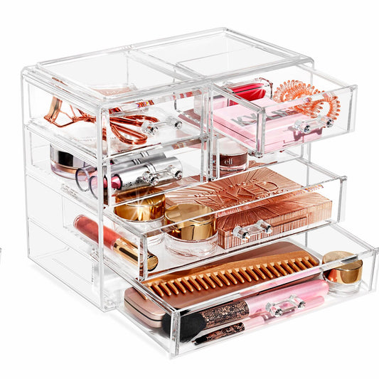 Clear Acrylic Makeup Organizer with 2 Large and 4 Small Drawers