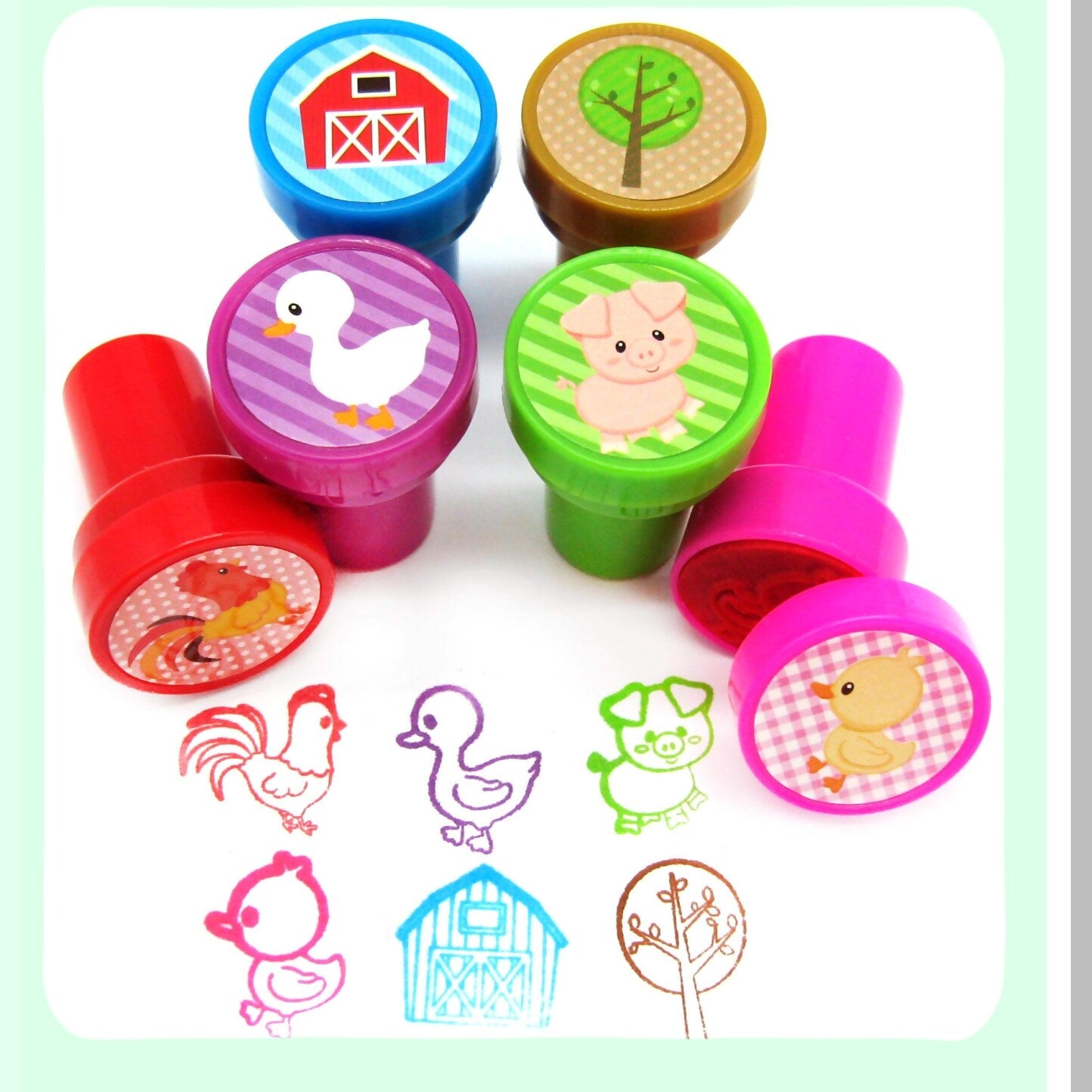 Barnyard Birthday Party Favor Set with Bags, Stamps, Stickers, Coloring Books, and Crayons