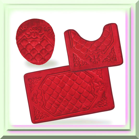 3PC Memory Foam Bath Mats Set Red