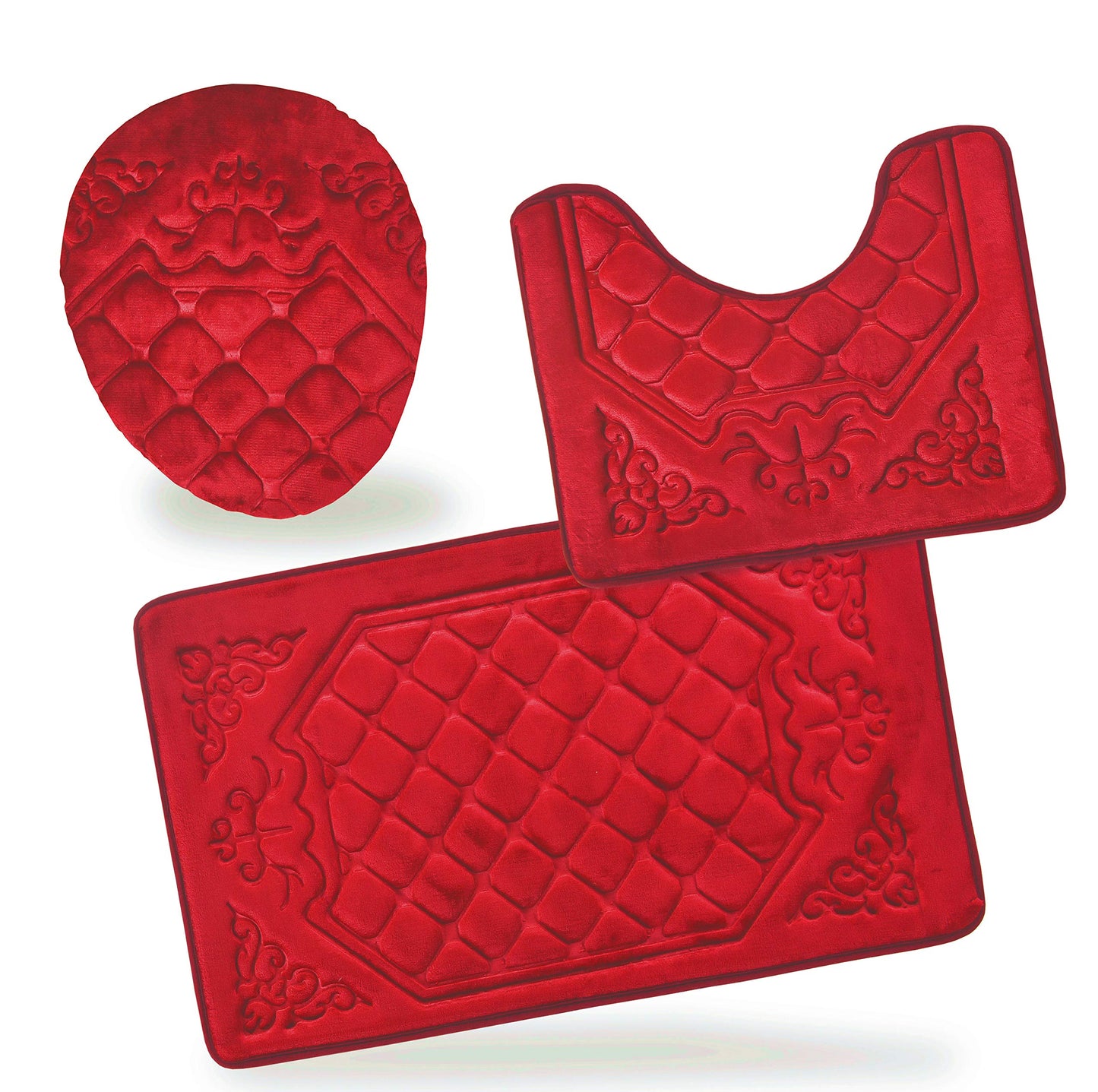 3PC Memory Foam Bath Mats Set Red
