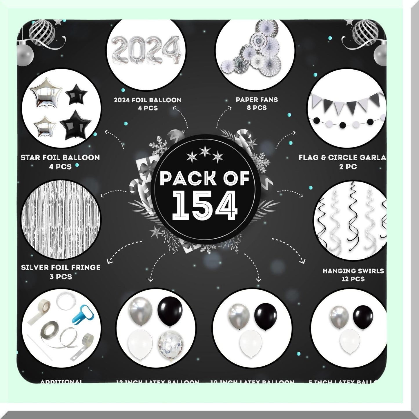 Elegant Silver Graduation and New Year Decorations Set