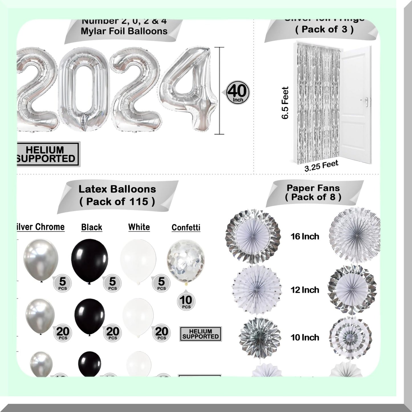 Elegant Silver Graduation and New Year Decorations Set