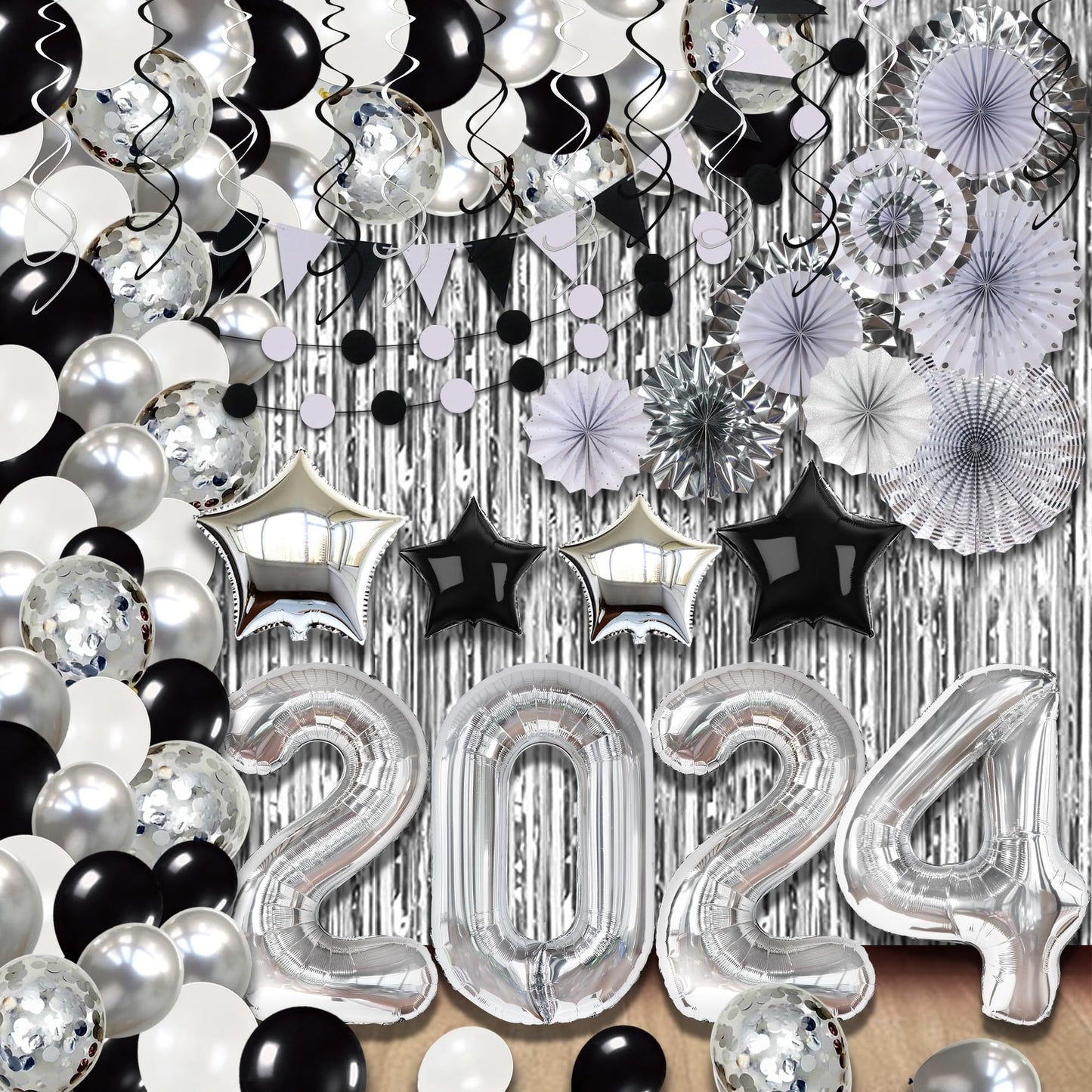 Elegant Silver Graduation and New Year Decorations Set