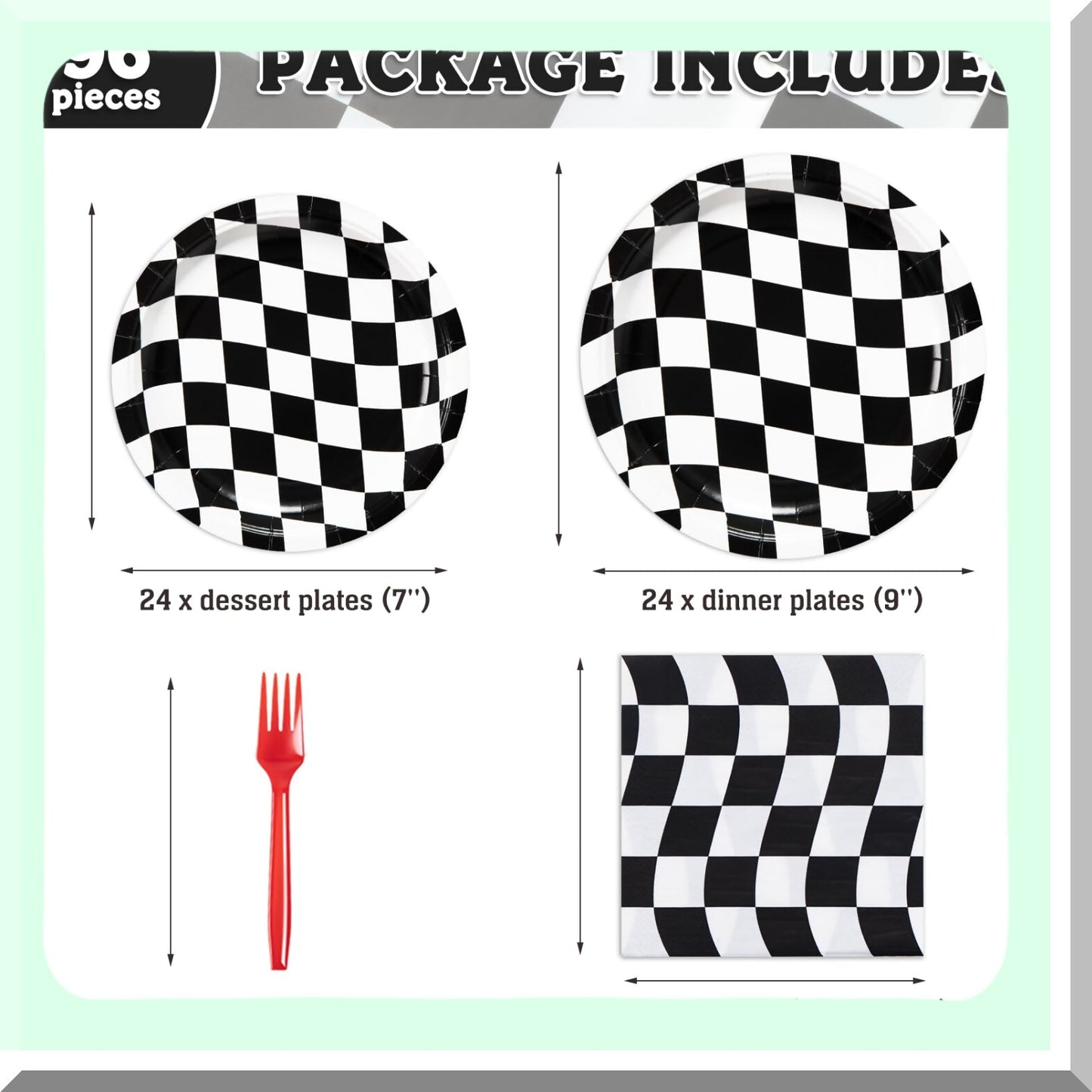 Checkered Plates and Napkins Set for 24 Guests