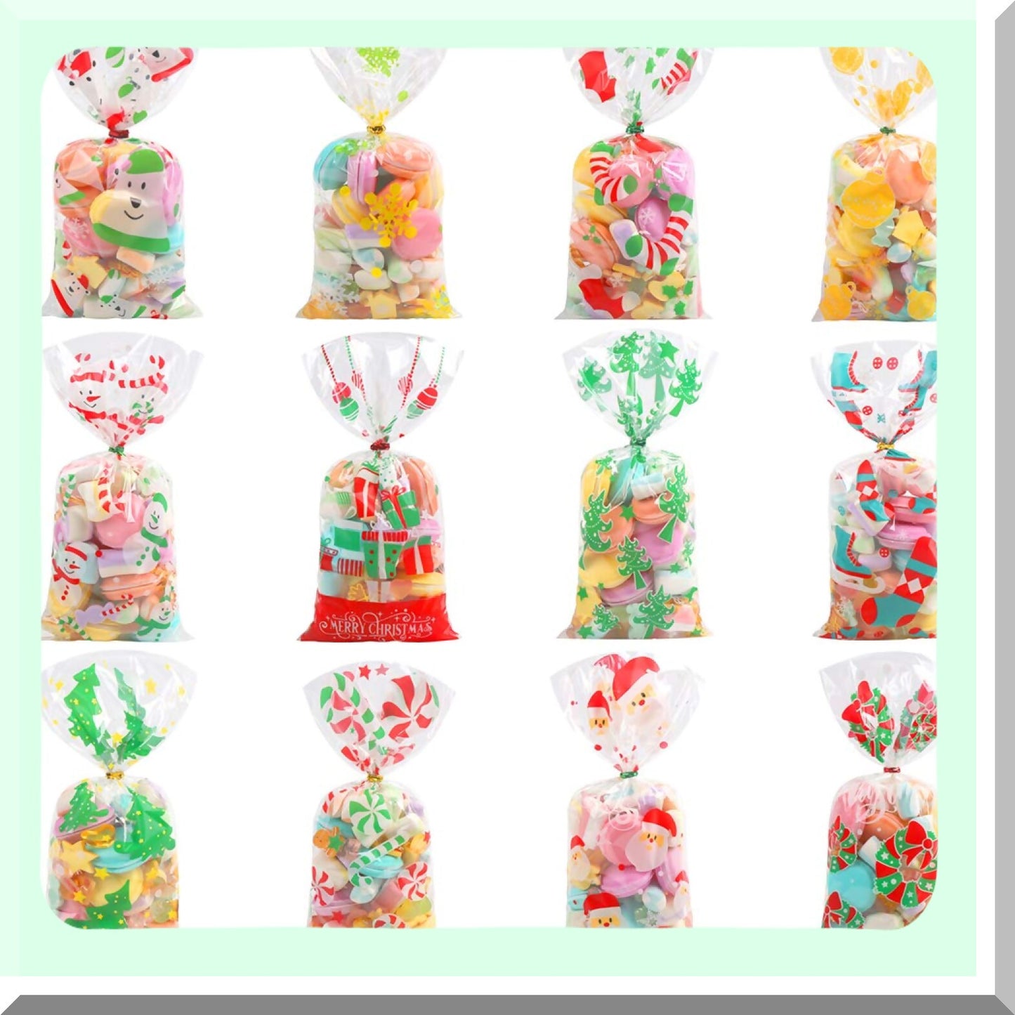 Xmas Treat Bags with Twist Ties for Party Supplies