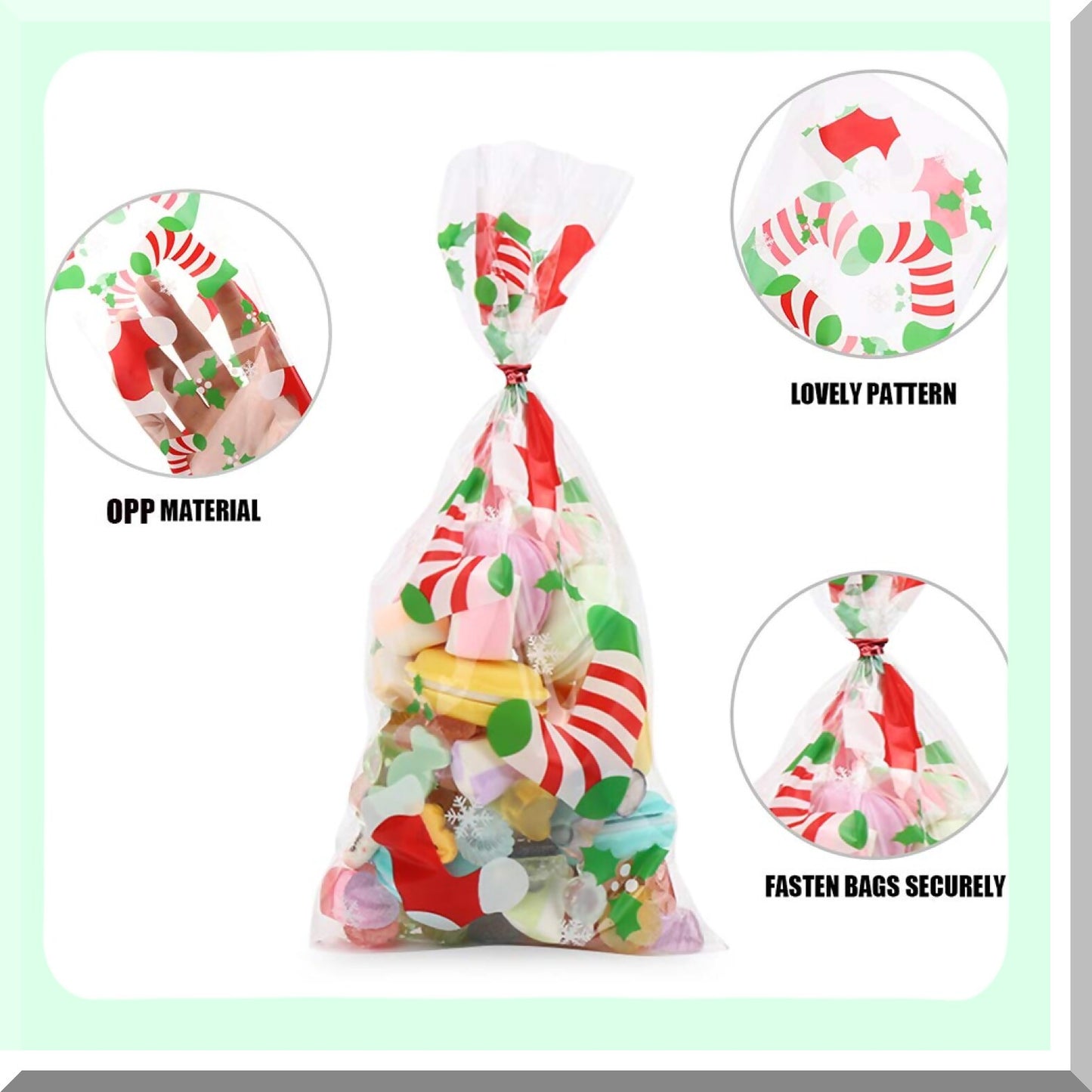 Xmas Treat Bags with Twist Ties for Party Supplies