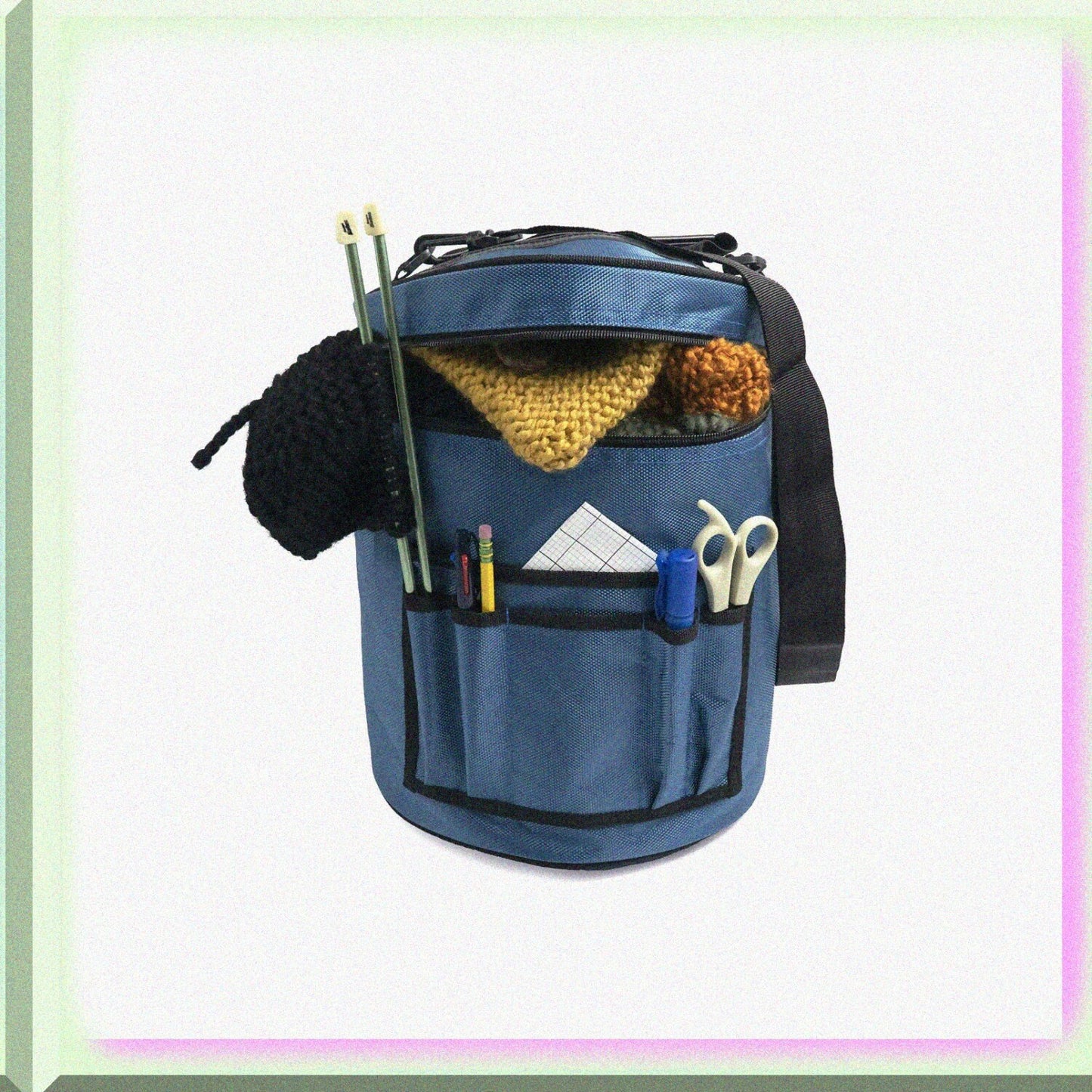 Blue Yarn Storage Tote Bag, Large Capacity