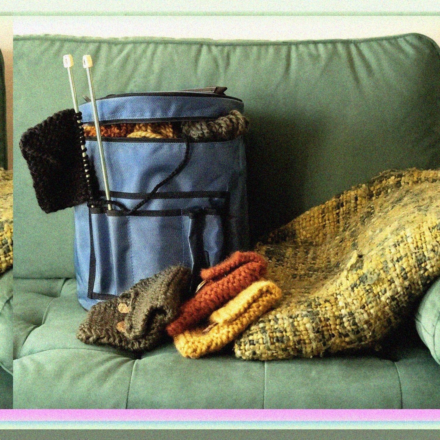 Blue Yarn Storage Tote Bag, Large Capacity