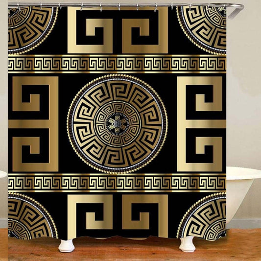 Geometric Black Gold Greek Key Shower Curtain