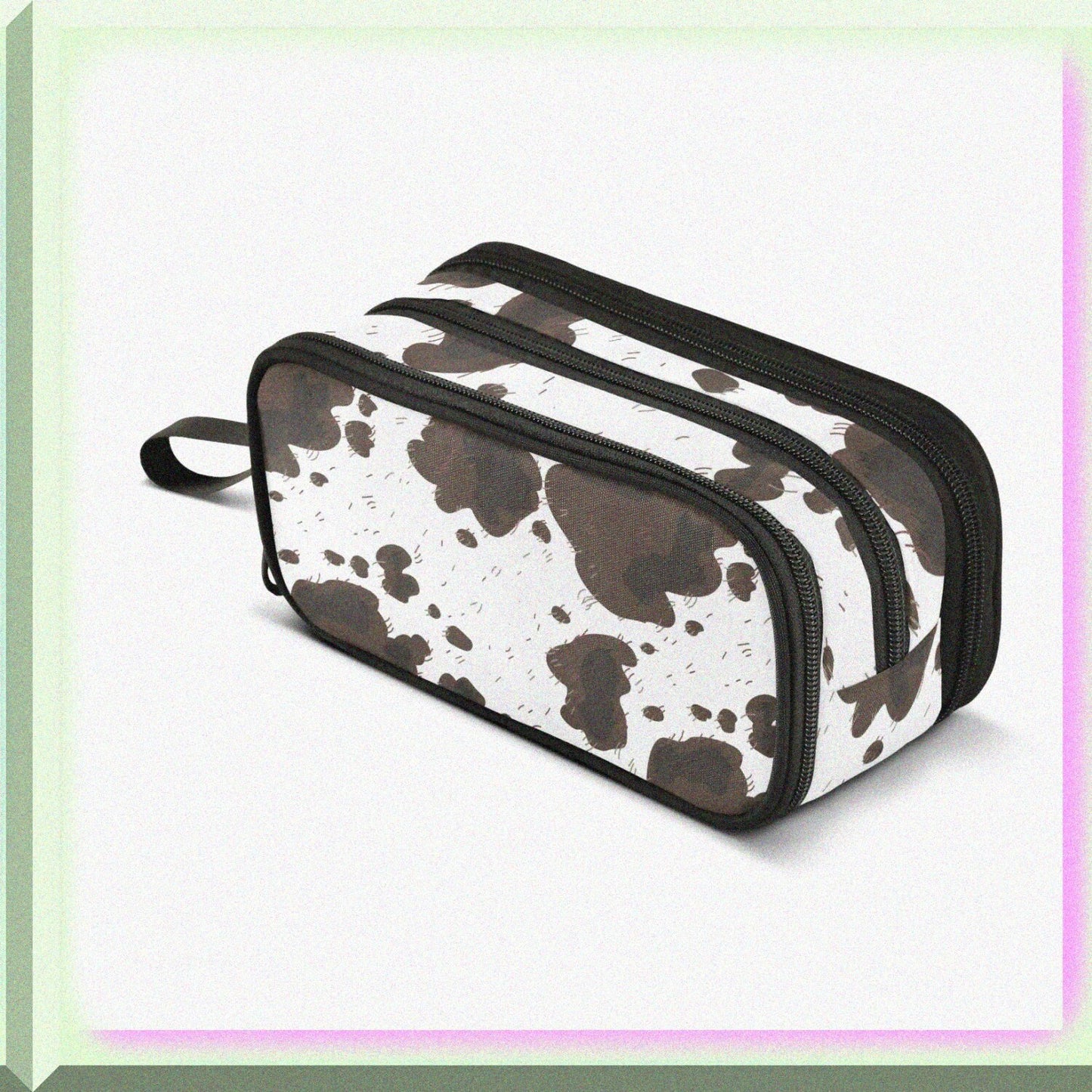 Cow Print Large Capacity Pencil Case with 3 Compartments