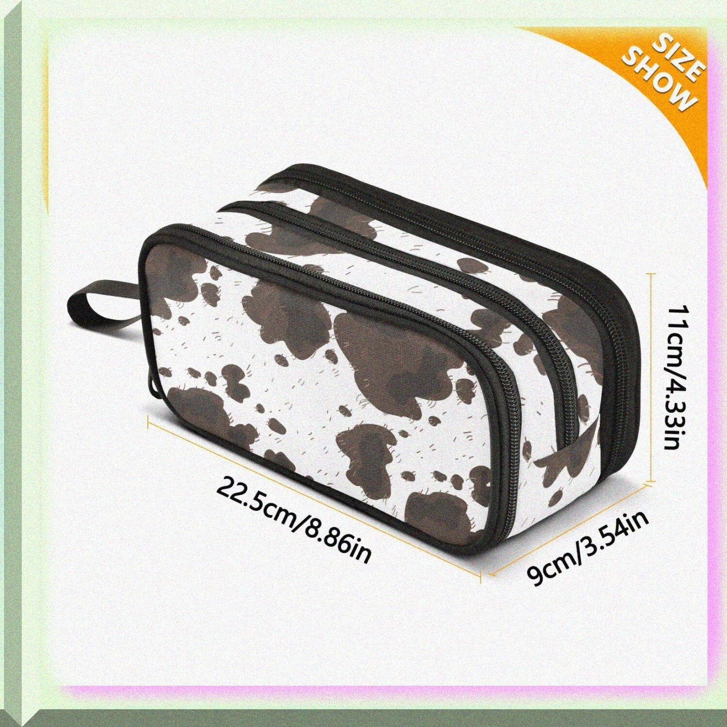Cow Print Large Capacity Pencil Case with 3 Compartments
