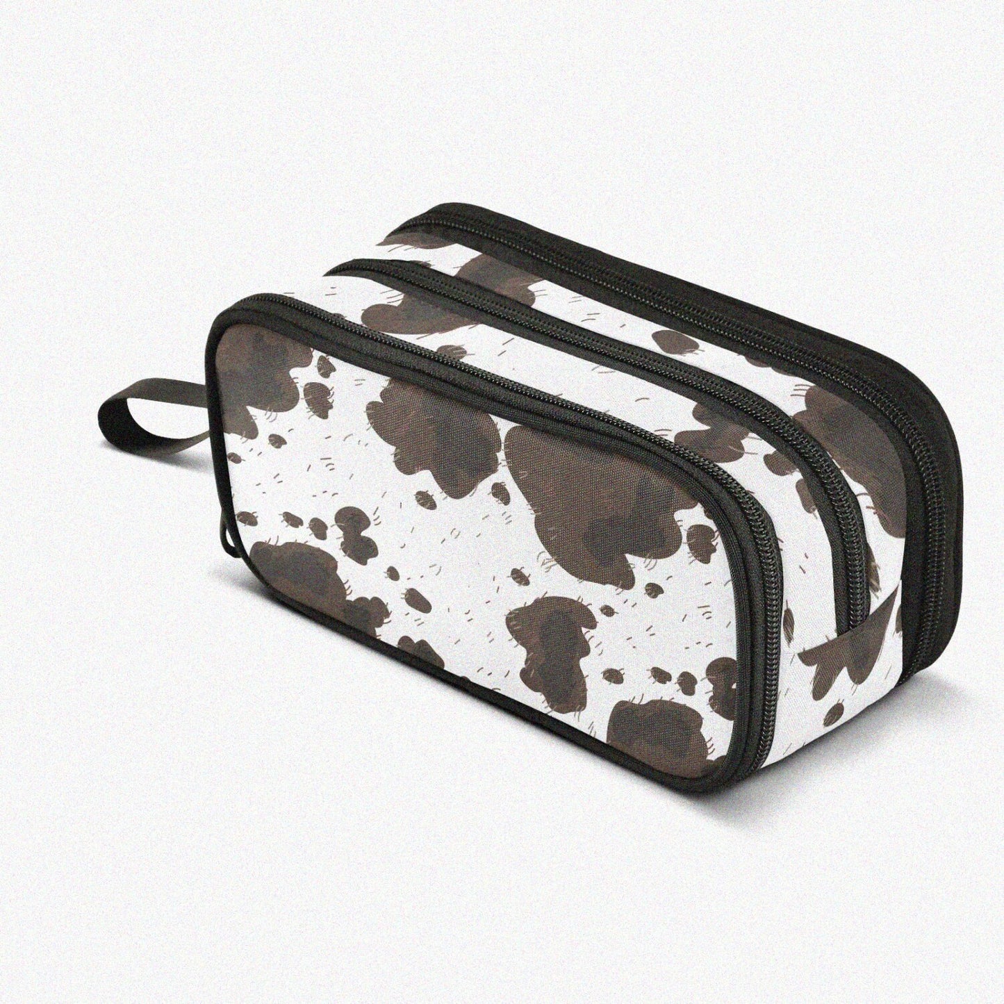 Cow Print Large Capacity Pencil Case with 3 Compartments