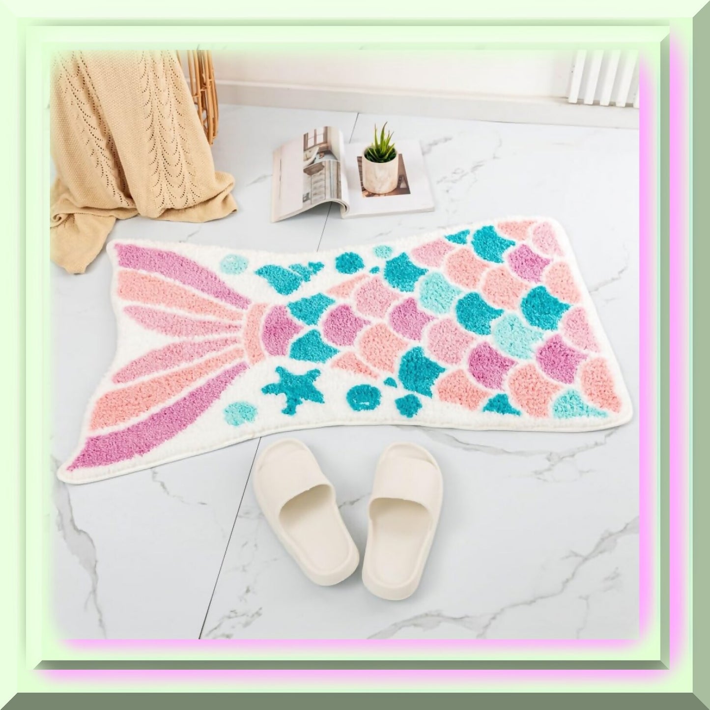 Pink Mermaid Bath Mat 39.4x23.6in Non-Slip Microfiber