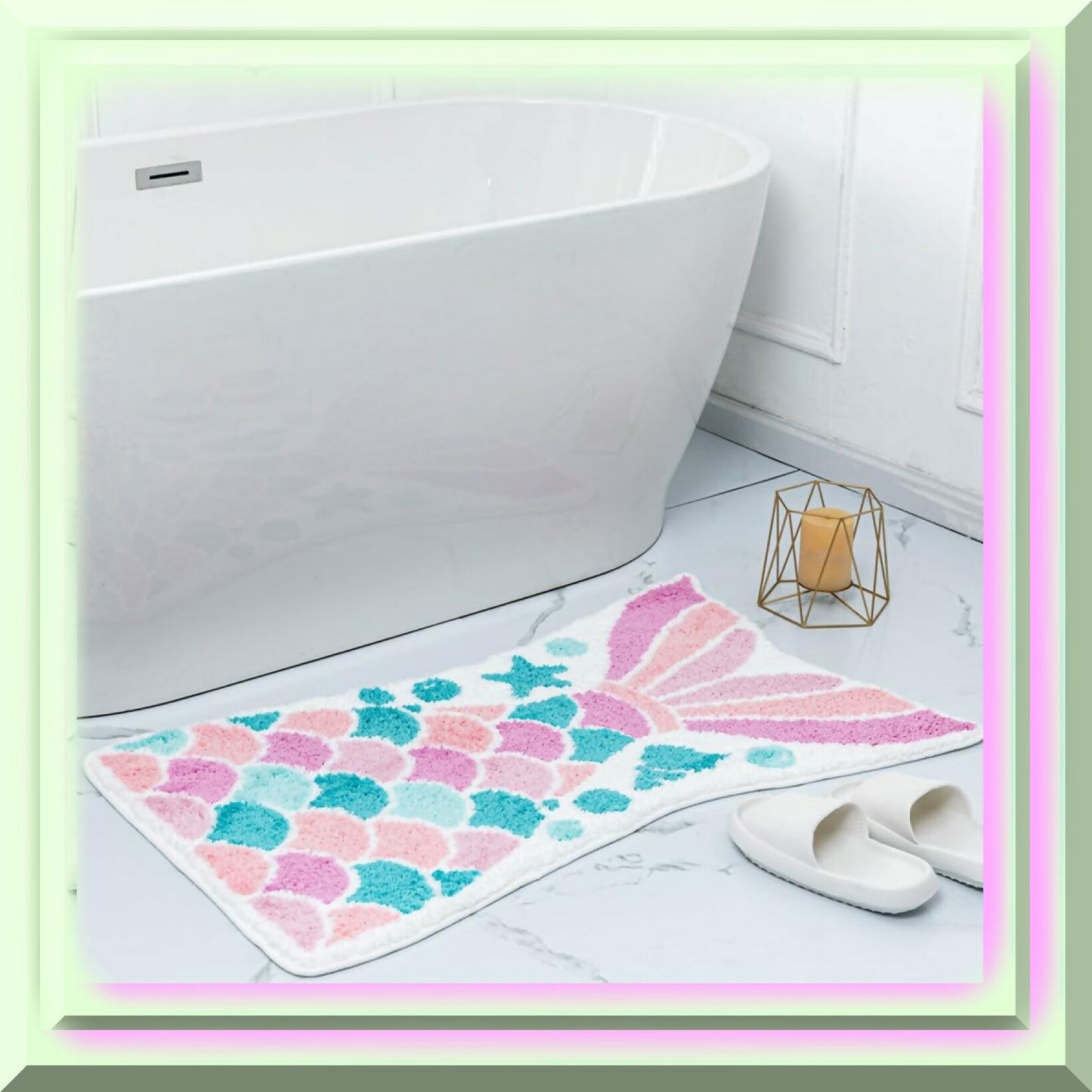 Pink Mermaid Bath Mat 39.4x23.6in Non-Slip Microfiber