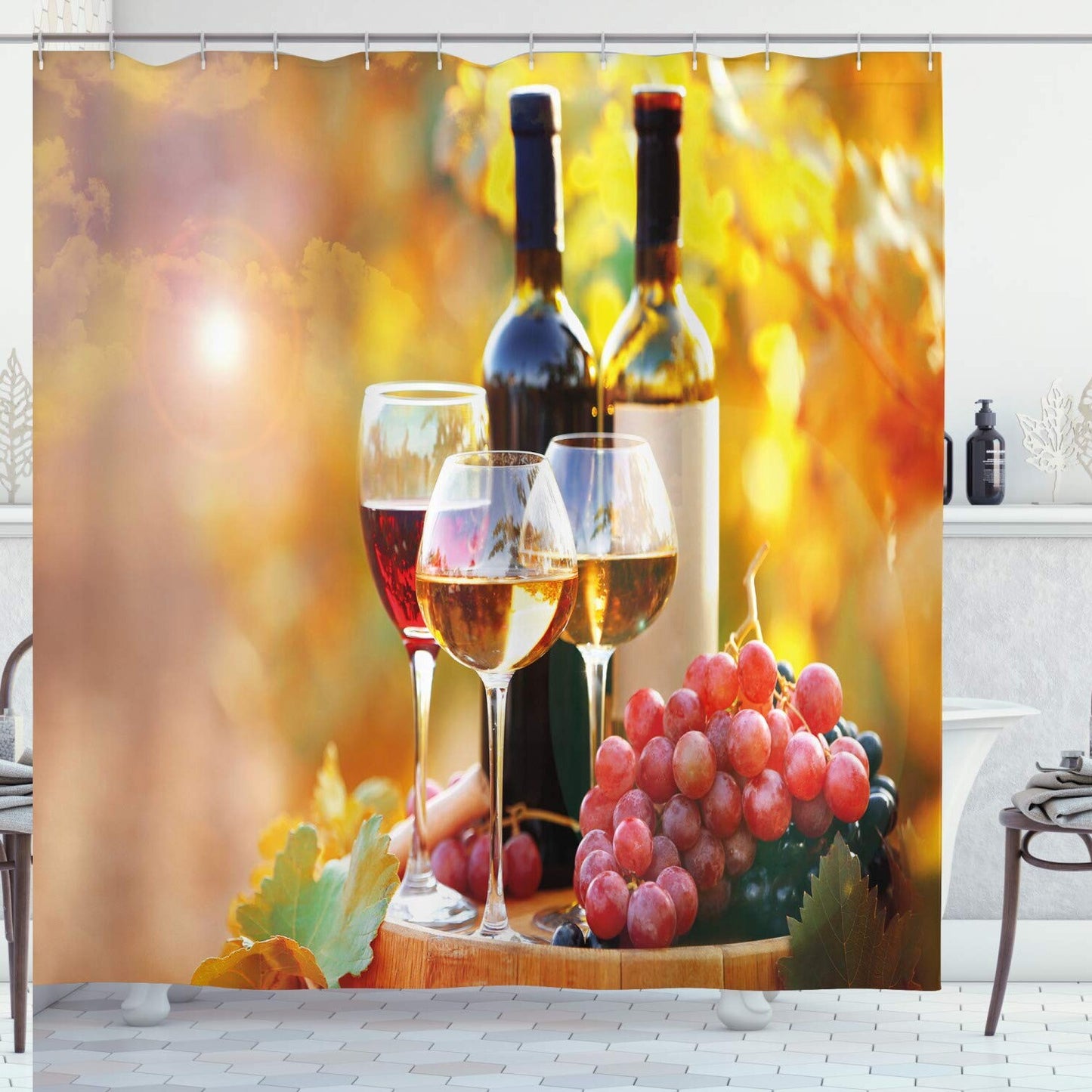 Wine Shower Curtain 69x70 Inches Cloth Fabric with Hooks