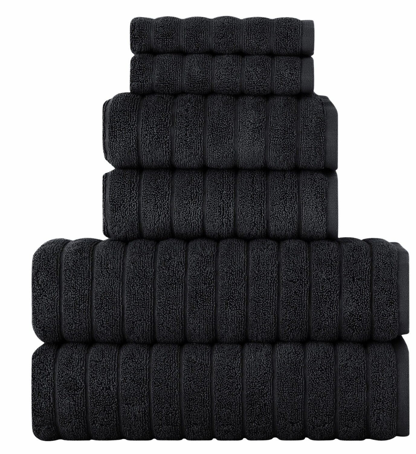 6-Piece Black Cotton Bathroom Towel Set