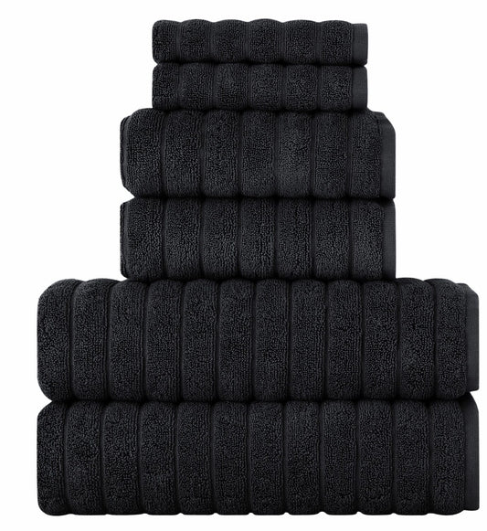 6-Piece Black Cotton Bathroom Towel Set