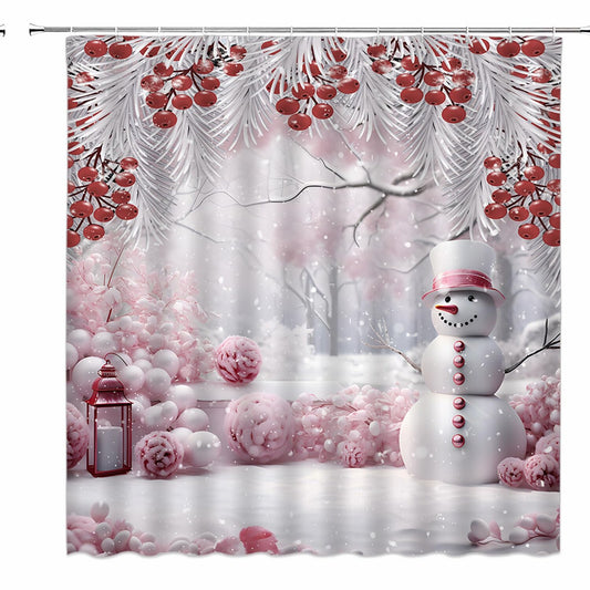 Pink Snowman Shower Curtain 70x70 inches