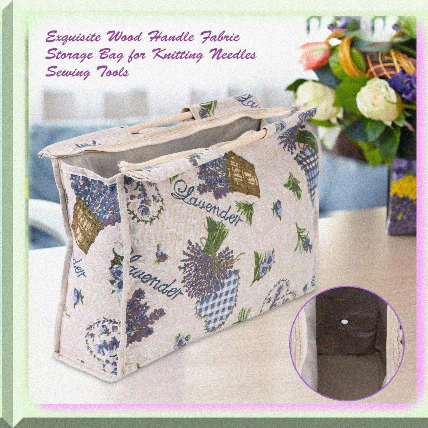 Knitting Yarn Storage Bag with Wooden Handle