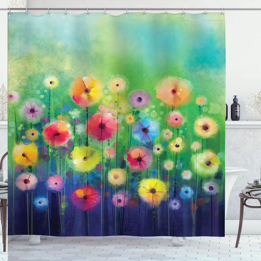 Flower Shower Curtain Watercolor Flowers 69x70 Green Indigo