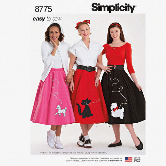 Women's 1950s Vintage Poodle Skirt Sewing Pattern Sizes 14-22