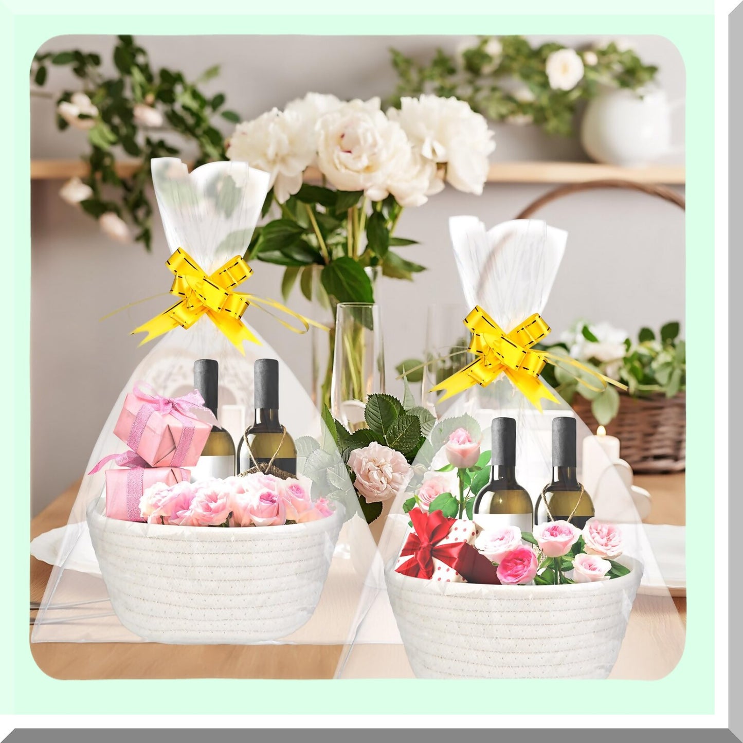 Cute White Cotton Rope Gift Baskets for Storage and Gifts