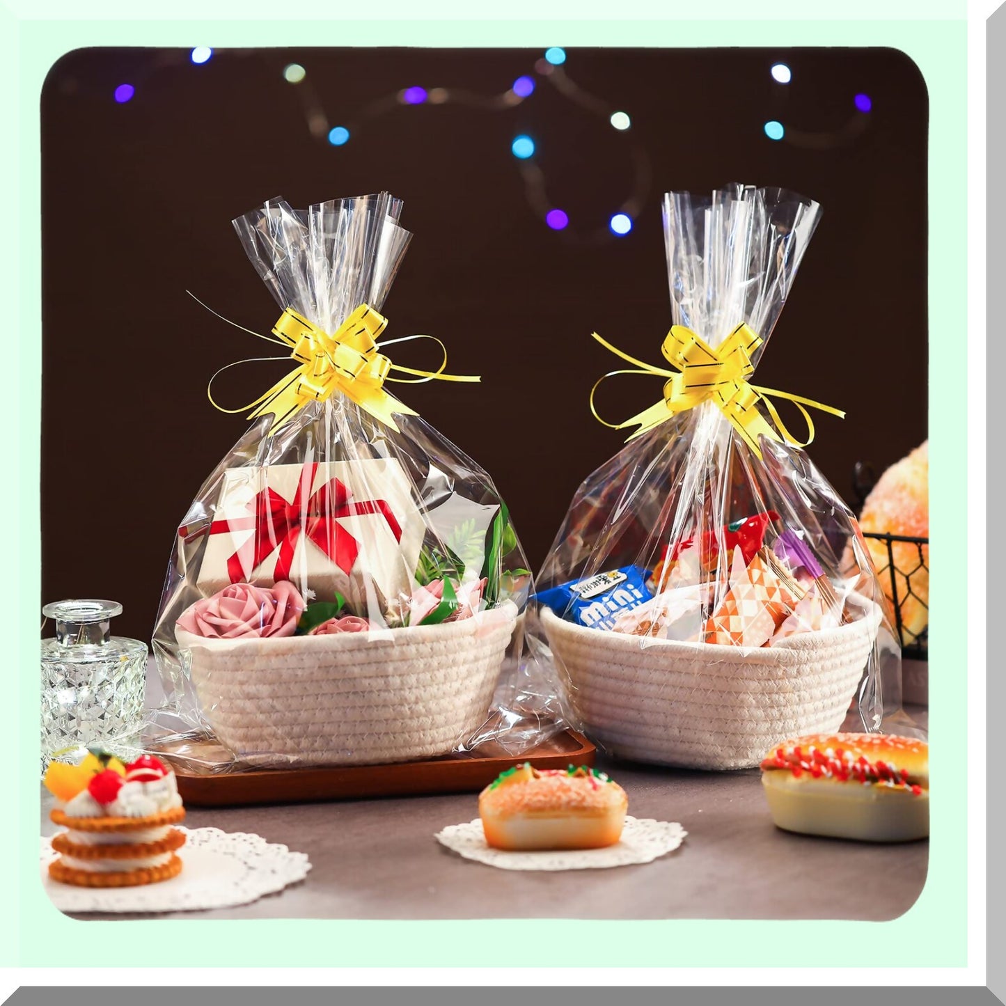 Cute White Cotton Rope Gift Baskets for Storage and Gifts