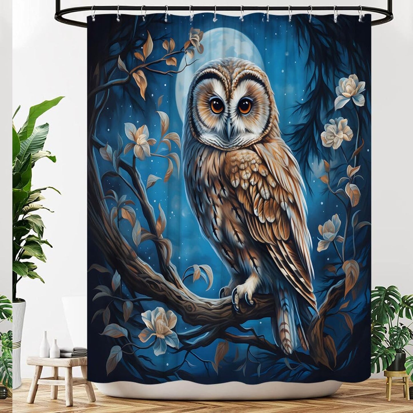 Owl Shower Curtain Wild Animal Rustic Floral