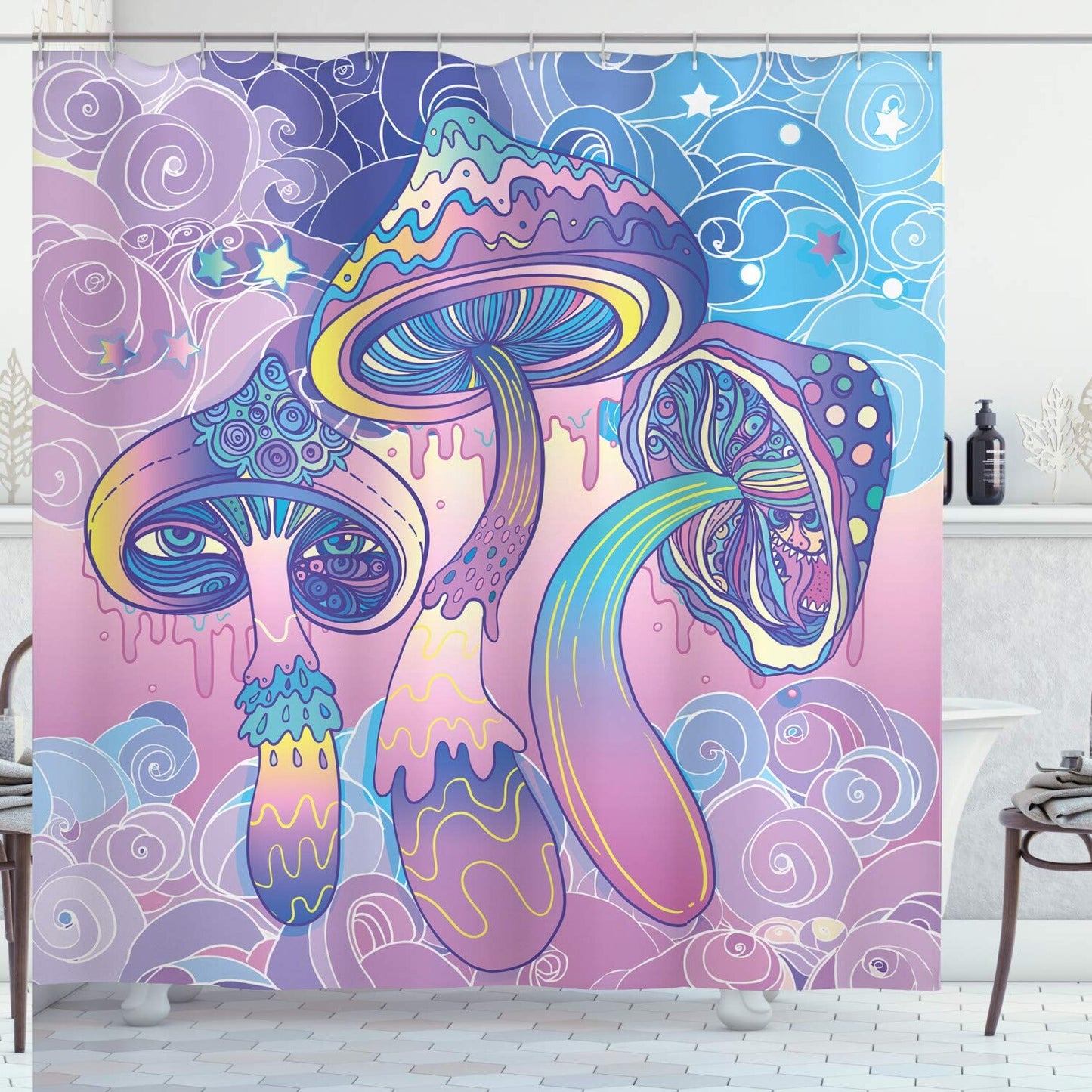 Mushroom Shower Curtain Pink Purple 69x75 inches