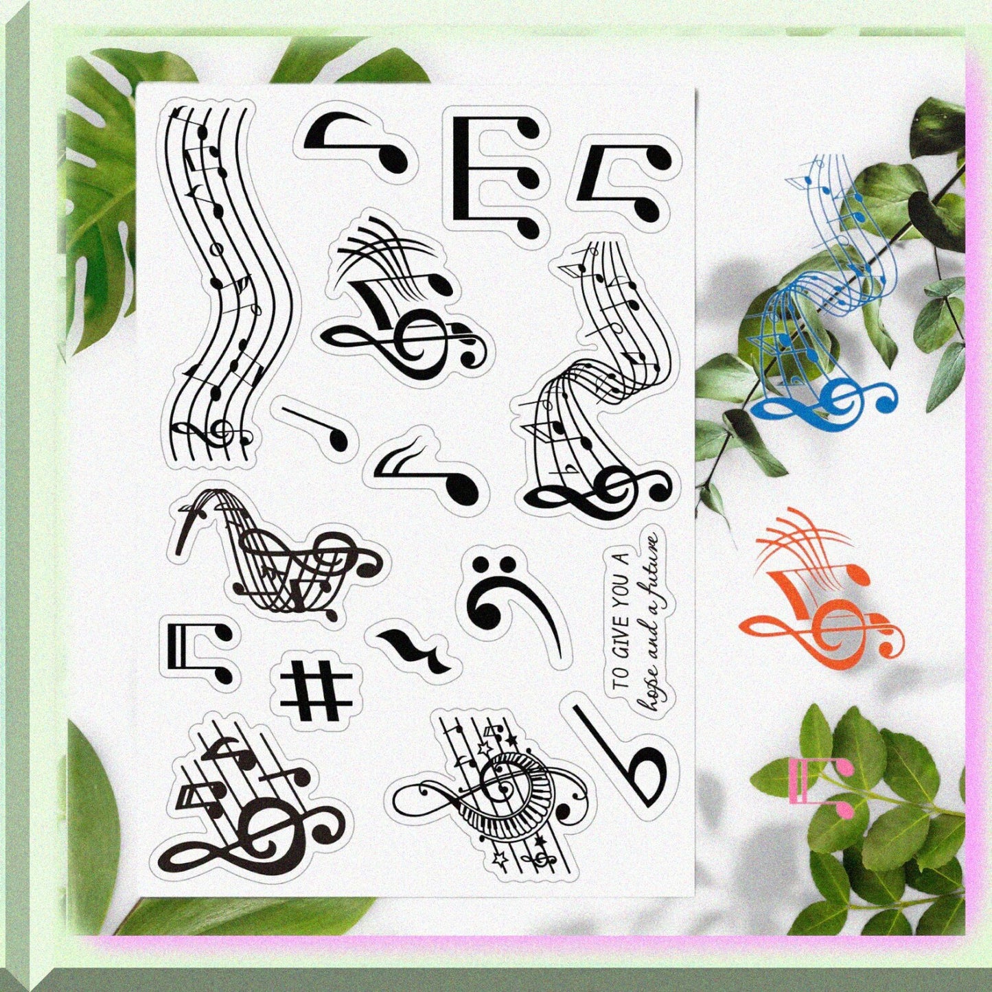 Musical Note Clear Rubber Stamp 6.3x4.3 inches