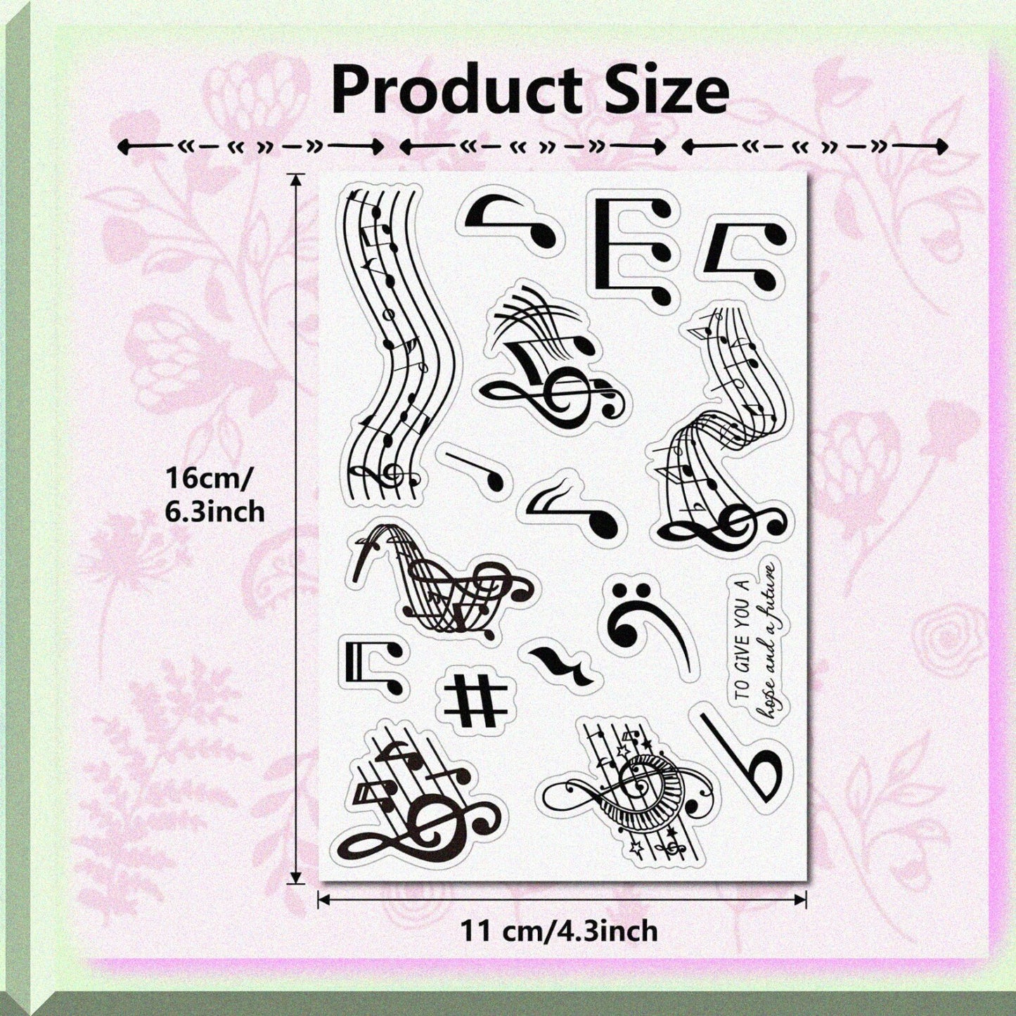 Musical Note Clear Rubber Stamp 6.3x4.3 inches
