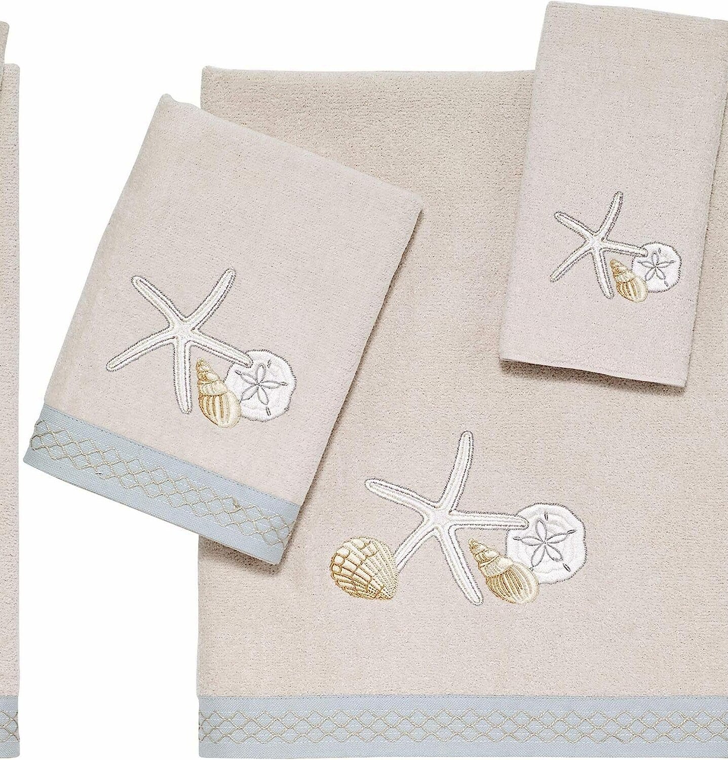 3pc Cotton Towel Set with Starfish Embroidery