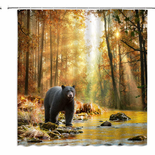 Rustic Black Bear Shower Curtain 70x70 inches