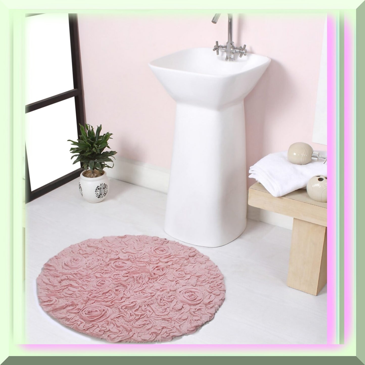22" Round Cotton Tufted Bath Rug Pink