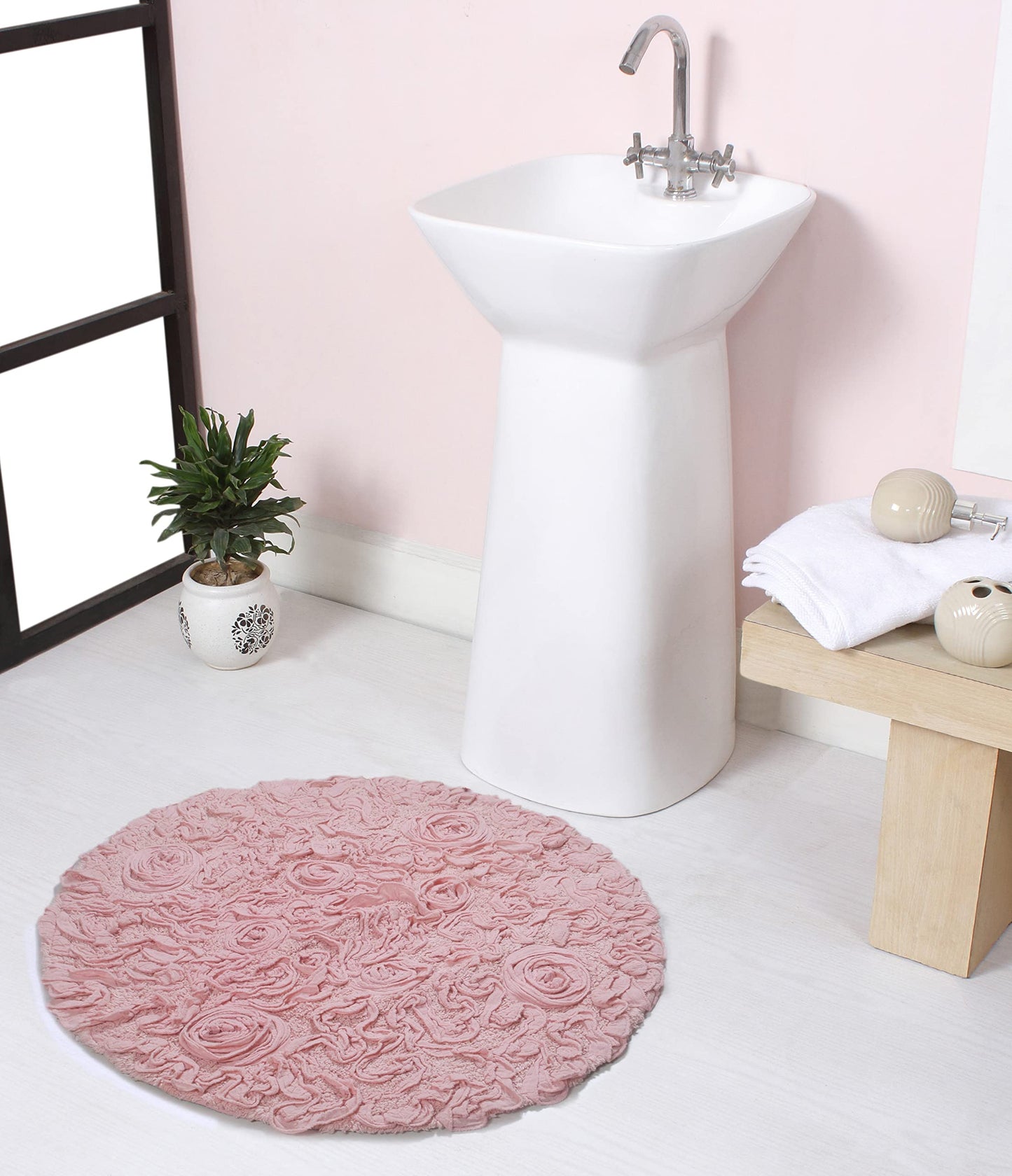 22" Round Cotton Tufted Bath Rug Pink
