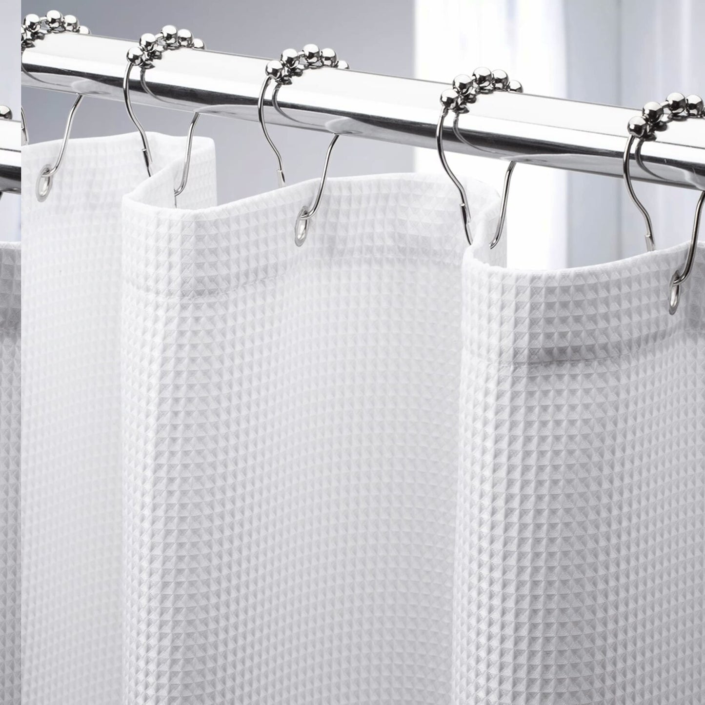 White Waffle Fabric Shower Curtain 72x72 Inches