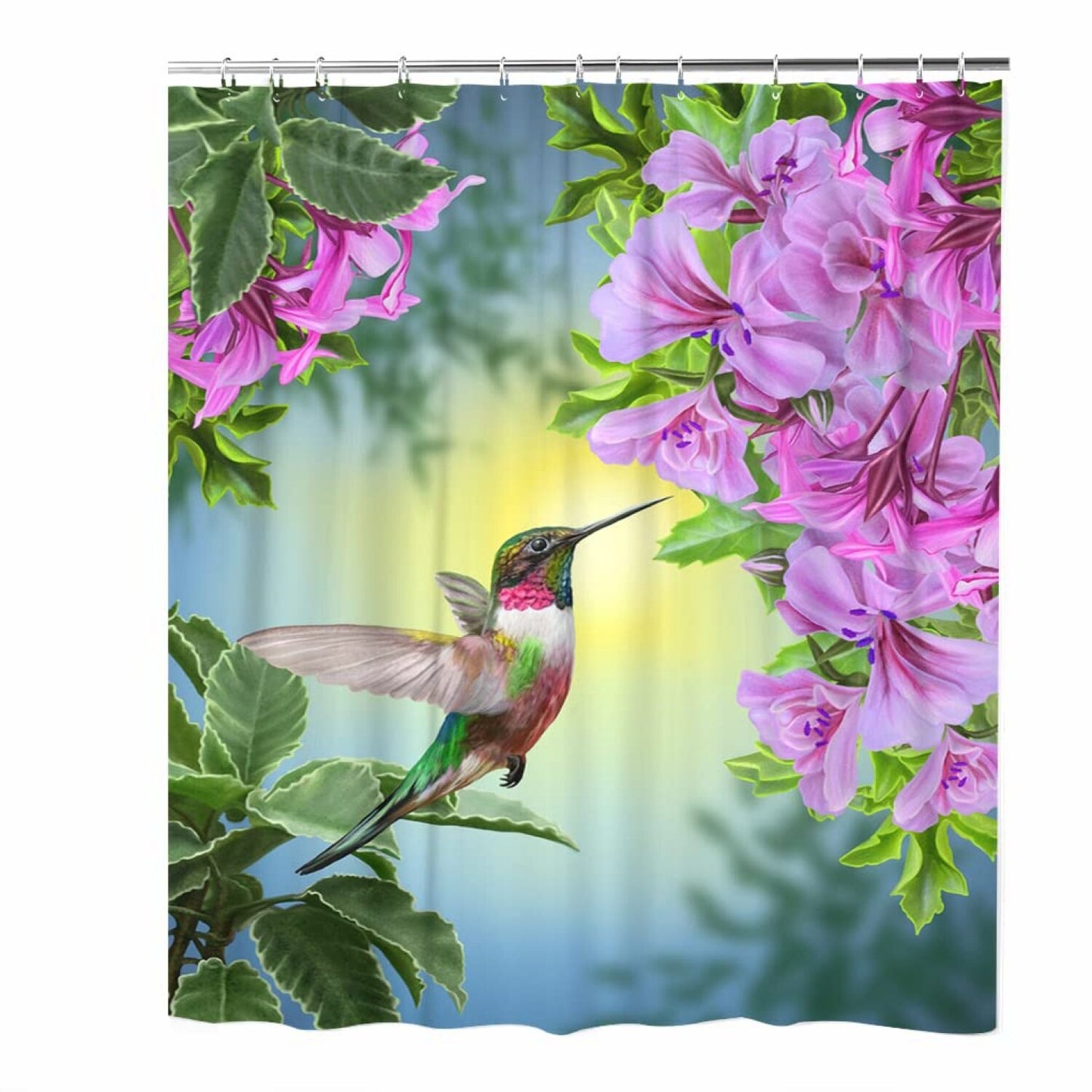 Hummingbirds and Flowers Waterproof Shower Curtain 72x72