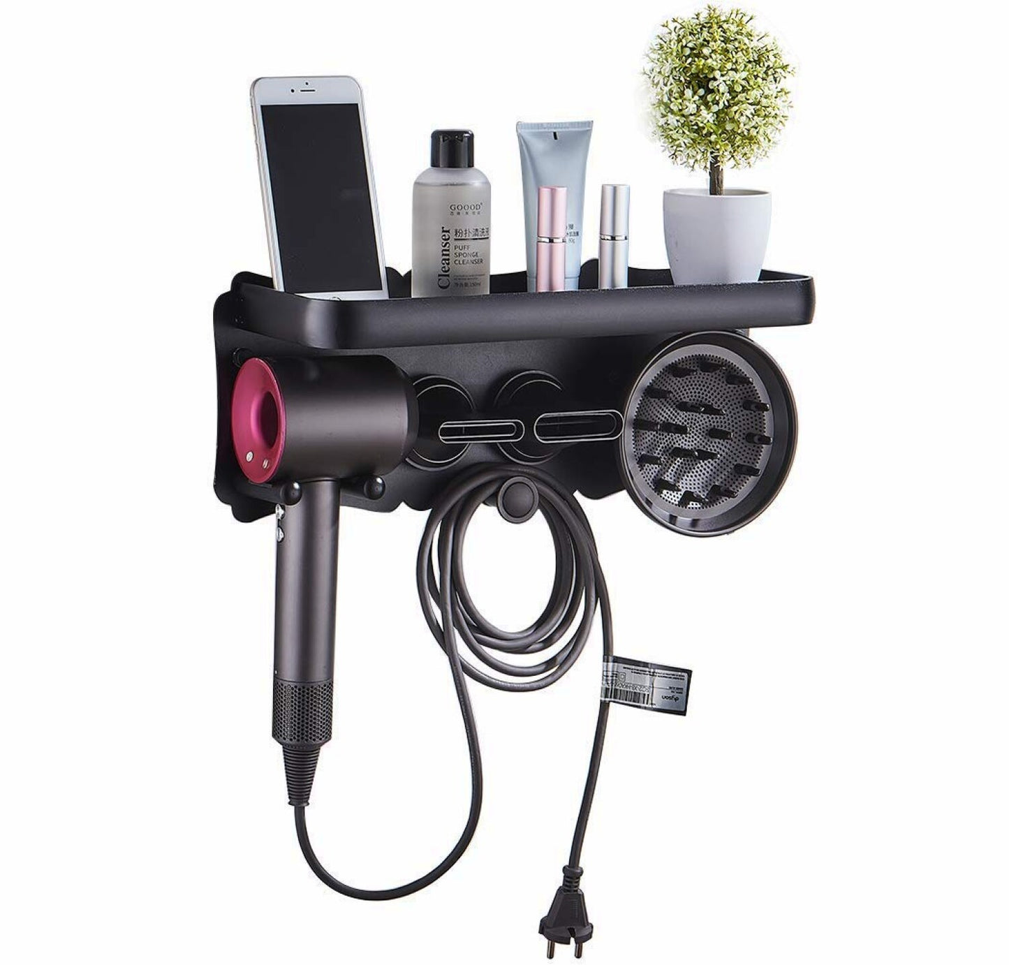 Magnetic Wall Mount Holder for Hair Dryer Black