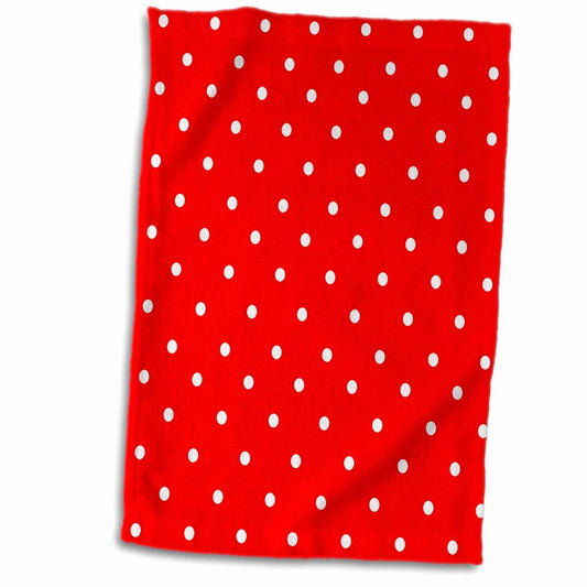 3D Rose Red and White Polka Dot Hand Towel 15x22