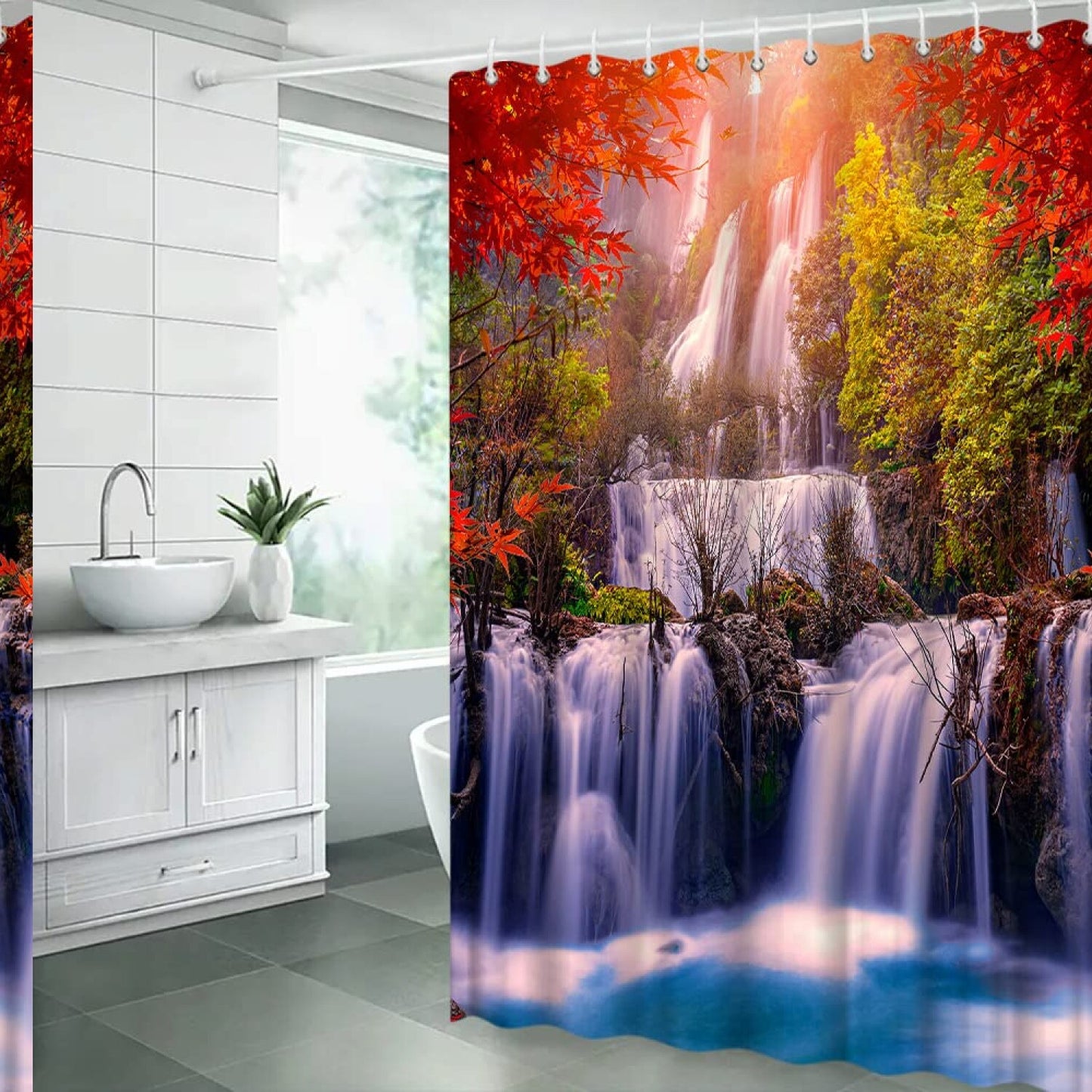 Fall Waterfall 3D Printed Shower Curtain Polyester